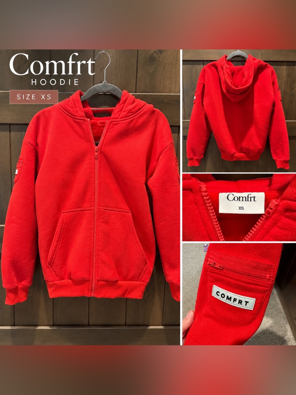 Comfrt Red Zip Up Hoodie XS Oversized Heavyweight Cozy Sweatshirt LIKE NEW